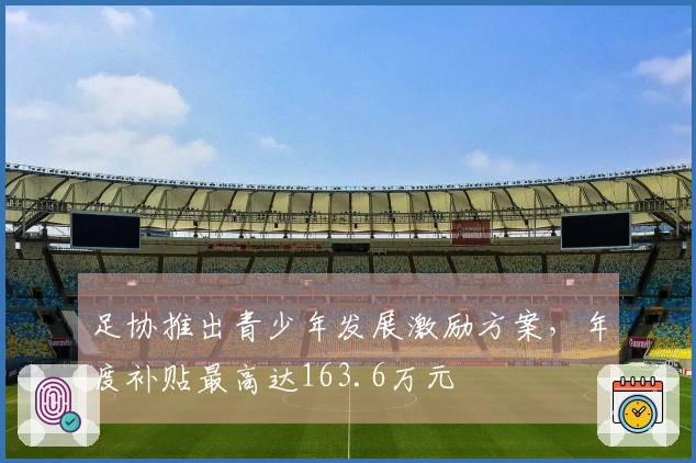 足协推出青少年发展激励方案，年度补贴最高达163.6万元